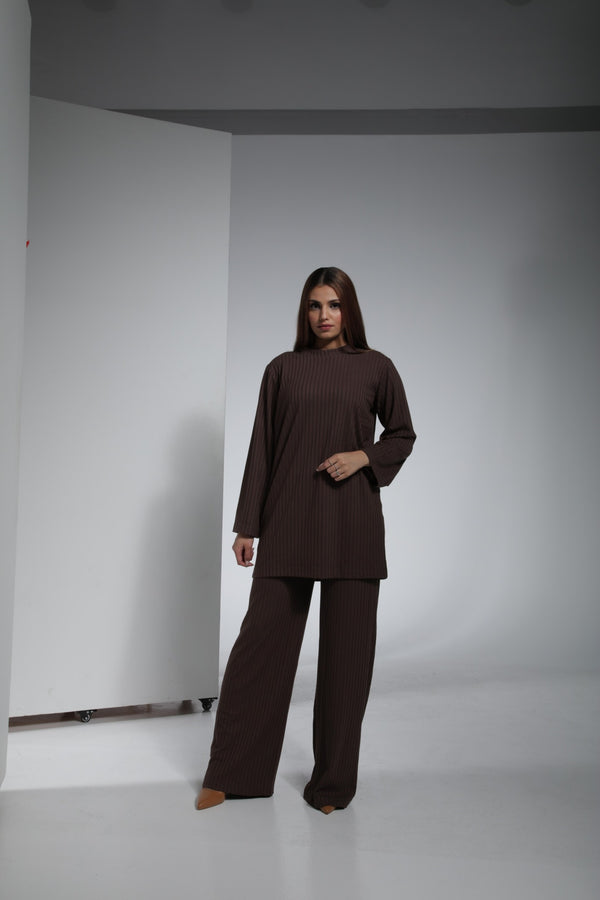 Two Piece Pant Set - Chocolate Brown | LL036B
