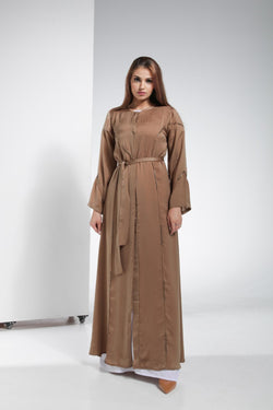 Embroidery Handwork Open Abaya - Brown | LL014