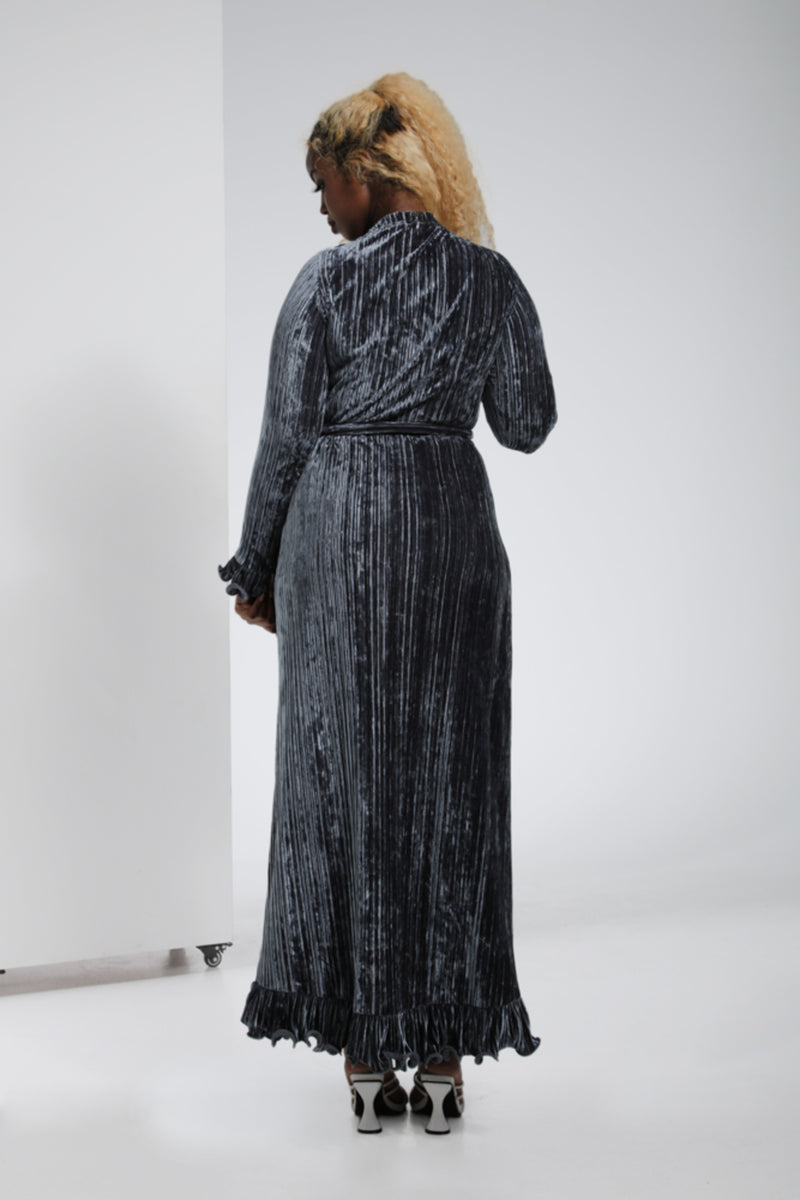 All Pleated Velvet Maxi Dress - Dark Grey | LL021