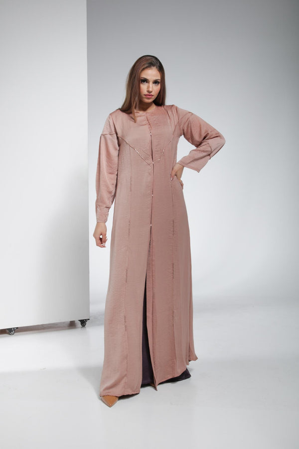 Embroidery Handwork Open Abaya - Dirty Pink | LL014