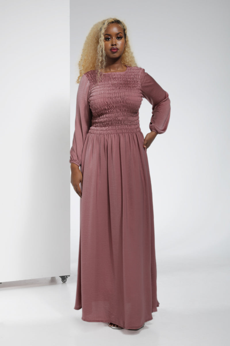 Bobin Elastic Full Sleeve Ladies Maxi Dress - Dirty Pink | LL025