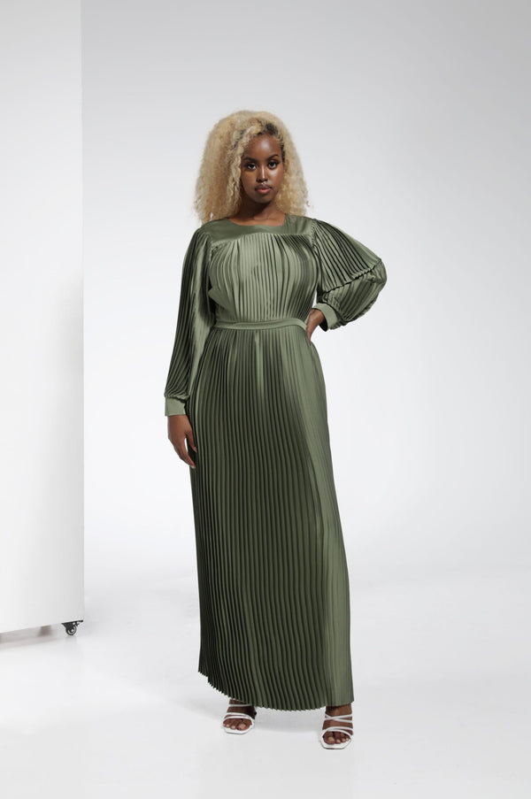 Front Pleated Front Tie Luxurious Arman Satin Dress - Sea Green | LL041