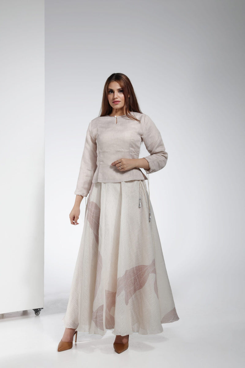 Ghagra Choli & Lehenga - Two Piece Set Beige Top & Beige Skirt Printed | LL019