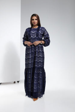 Dentail Lace Ladies Maxi Dress with Full Lining - Navy Blue | LL024