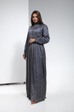 Chiffon Dress Full Lining Printed Zari - Royal Blue | LL026