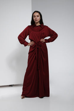 Fabric Arman Satin Dress - Maroon | LL056
