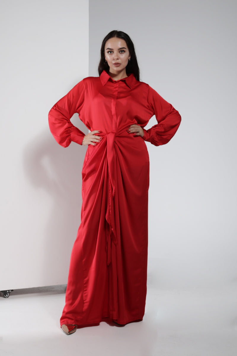Fabric Arman Satin Dress - Red | LL056