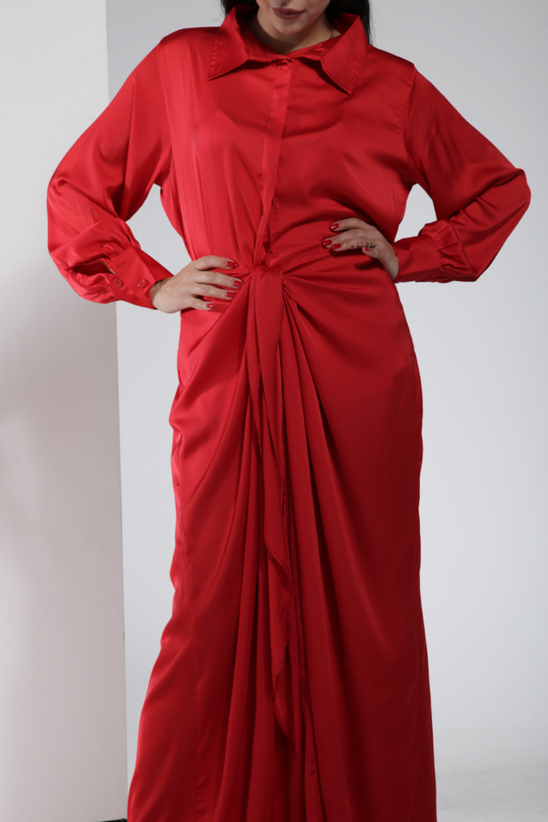 Fabric Arman Satin Dress - Red | LL056