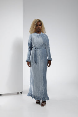 All Pleated Velvet Maxi Dress - Sky Blue | LL021