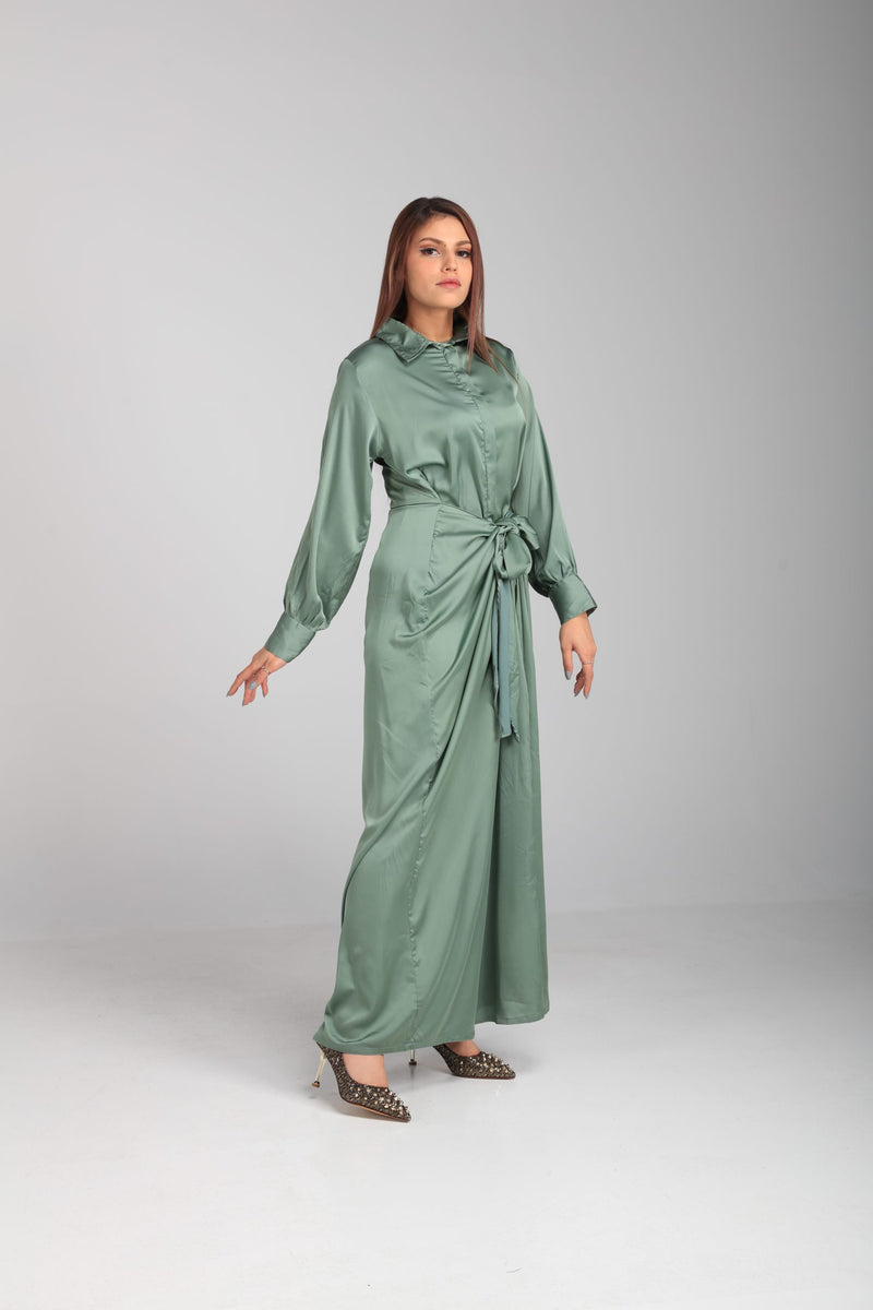 Fabric Arman Satin Dress - Pista Green | LL056