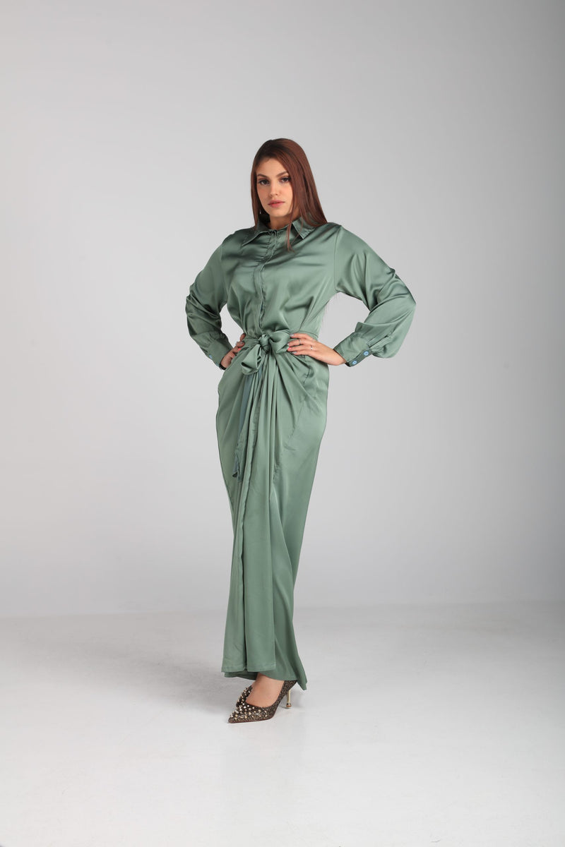 Fabric Arman Satin Dress - Pista Green | LL056