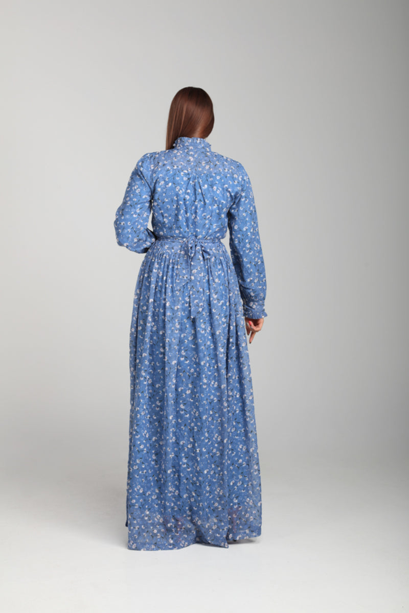 Chiffon Dress Printed Zari - Dark Blue | LL031