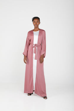 Two Piece Velvet Satin Abaya - Dirty Pink with White Inner | LL013