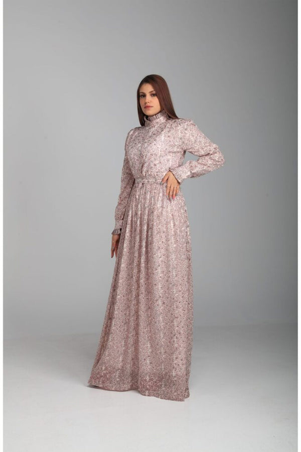 Chiffon Dress Full Lining Printed Zari - Dark Baby Pink | LL026
